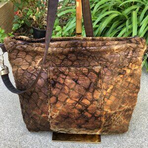 CONNIE GUNDERSON Ventura CA Designer Crossbody Purse Fuzzy Satchel Bag Brown